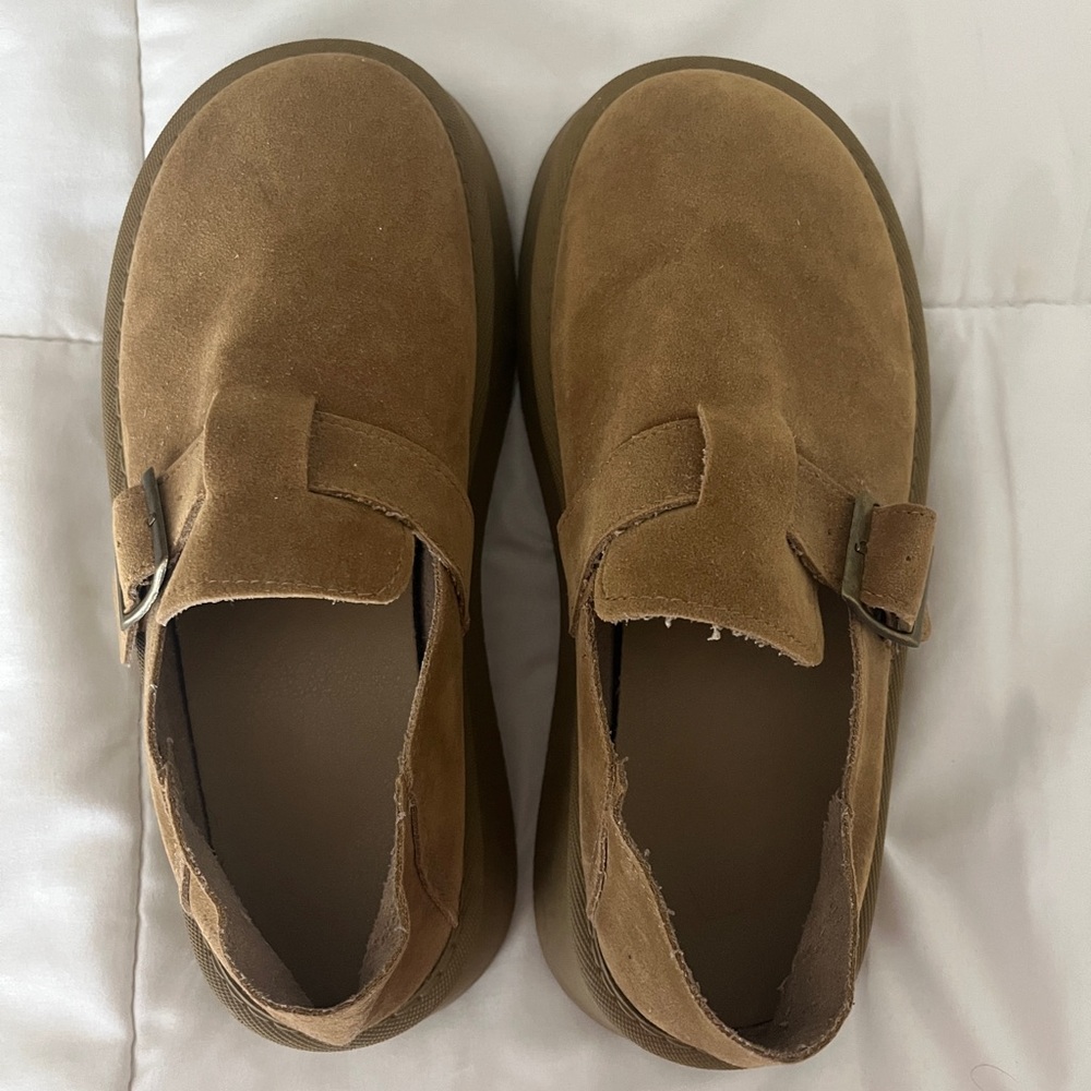 Brown Suede Buckle Loafers